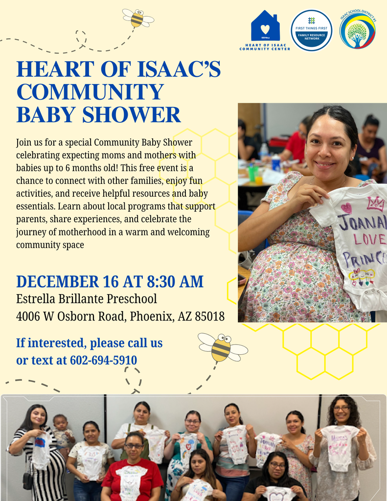 🌟🤰 Celebrating Motherhood with HOI! 🤱🌟  La Casita Azul HOI is looking for pregnant moms or moms with babies up to 6 months old for a special baby shower. It’s a wonderful opportunity to connect with other families, learn about local parent support programs, and celebrate motherhood.  📅 Date: December 16 📍 Location: Escuela Estrellas Brillantes ⏰ Time: starting at 8:30 AM  If you’re interested, call 602-694-5910 to reserve your spot. Don’t miss this joyful and memorable event!