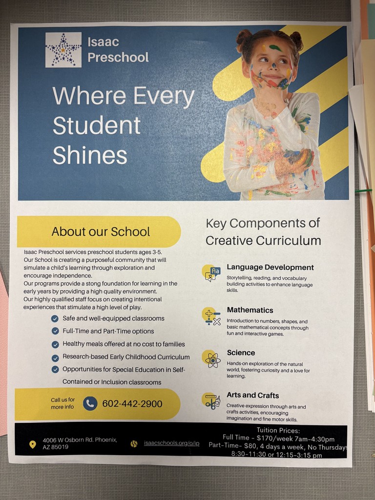Flyer with a picture of a girl playing with finger paint and text promoting a preschool program