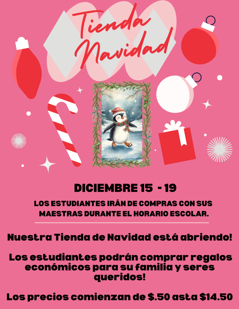 Butler School will have a Christmas Shopping Store. Students will be able to shop with their teachers during school hours for small, affordable gifts for family and friends.   La escuela Butler tendrá una tienda de regalos navideños. Los estudiantes podrán comprar, acompañados por sus profesores y durante el horario escolar, pequeños regalos a precios accesibles para sus familiares y amigos.