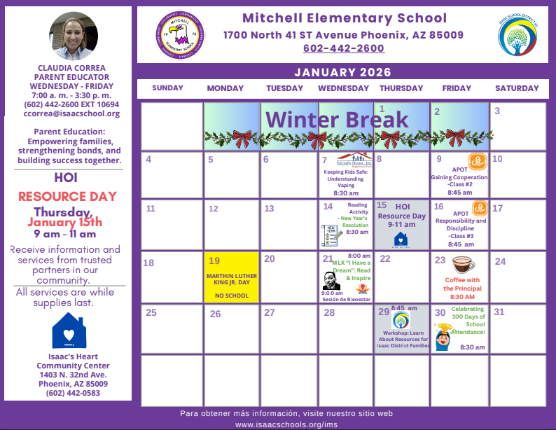 January Parent Education calendar