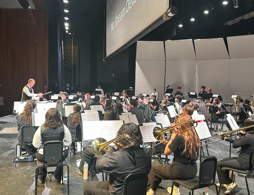 A band performs on stage