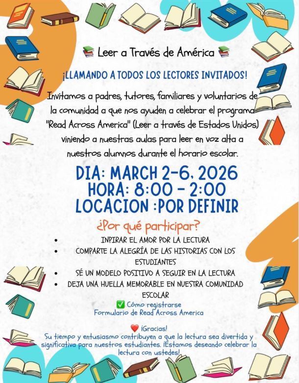 Read Across America Volunteer Reader Flyer Date: March 2-6 Click the link to sign up. 
