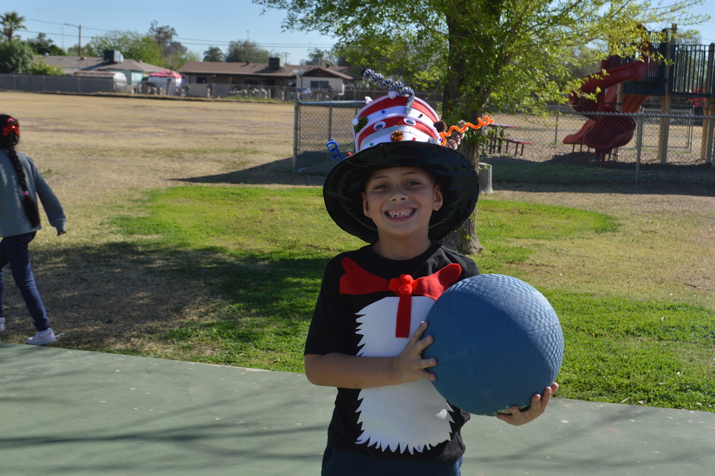 Student with cat and the hat on 