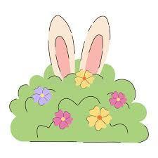Cartoon bush with flowers and bunny ears sticking out of the top