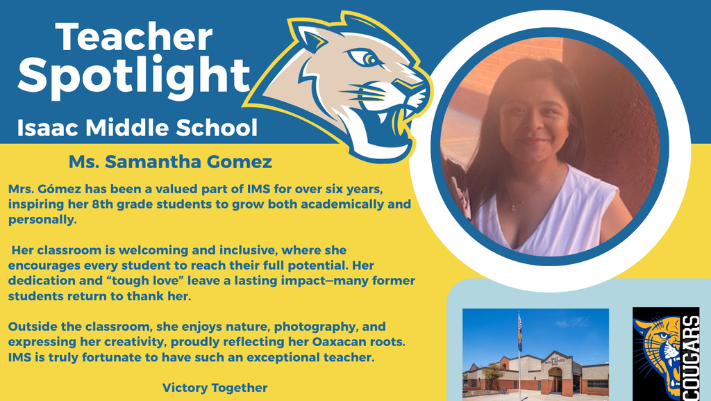 oday we highlight Mrs. Gomez 🌟 A dedicated educator who inspires, supports, and guides her students every day with care and commitment. Her hard work and passion make a lasting impact on our school community.  Thank you for being such a valuable part of IMS!