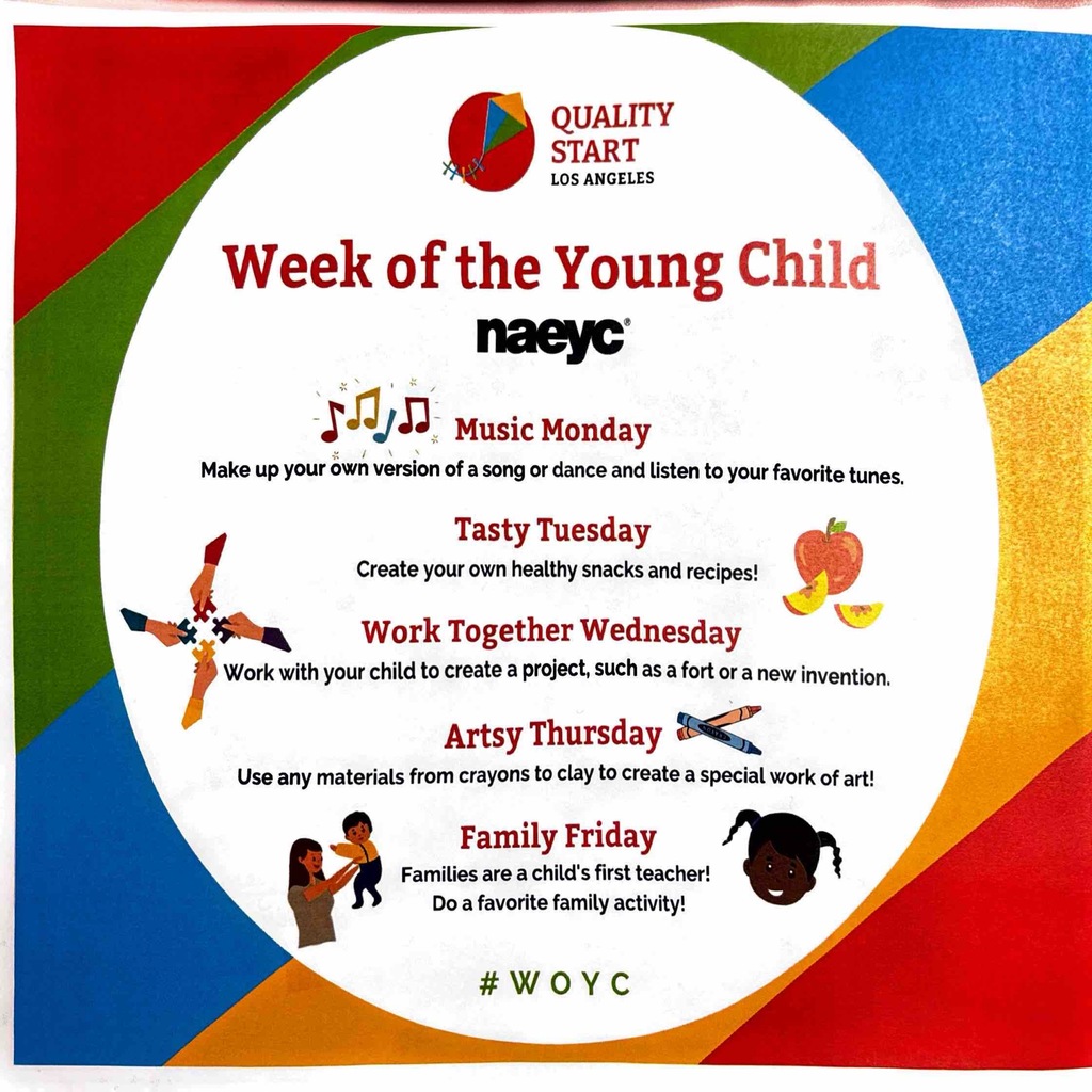 Flyer listing activity ideas for families to do with kids for Week of the Young Child