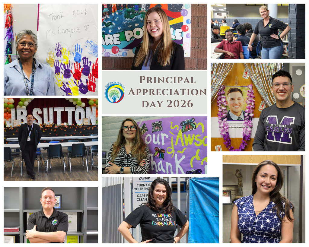 Pictures of Elva Enriquez-Butler Principal, Kristen Robertson-Esperanza Principal, Eric Scrivner-IMS Principal, Benito Jimenez-JB Sutton Principal, Laura Couret-Joseph Zito Principal, Ryan Garza-Mitchell Principal, Garry Glay-MKU Principal, Gretchen Bonkeske-Isaac Pre K Principal, Sarah Devore-PDS Principal