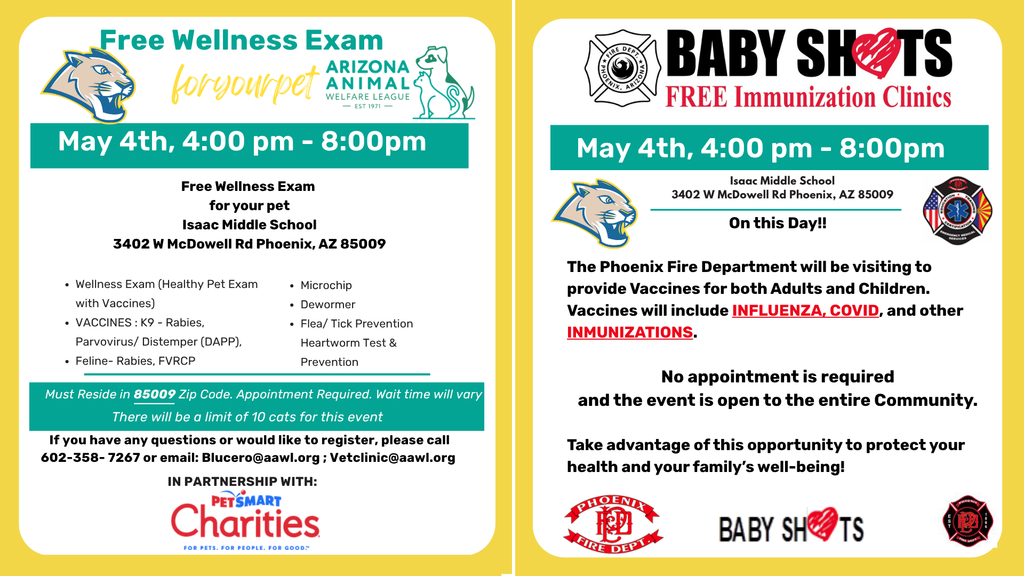 Pet Clinic Today, our monthly pet vaccination clinic will be available.  🔥 Vaccines for People (today only) In addition, for today only, the Fire Department will be offering vaccines for adults and children.