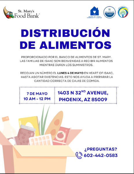 Food Distribution May 7th at 10:00am to 12:00pm 1403 32nd Avenue Phx Az 85009