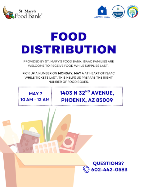 Food Distribution May 7th at 10:00am to 12:00pm 1403 32nd Avenue Phx Az 85009