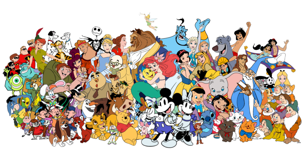 A large group of Disney movie characters