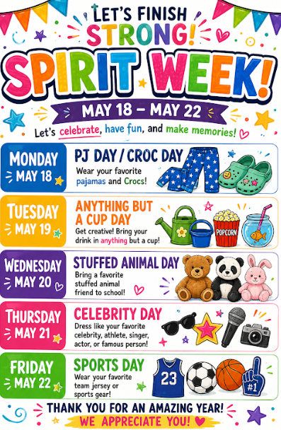 Last Spirit Week Monday May 18th- May 22 