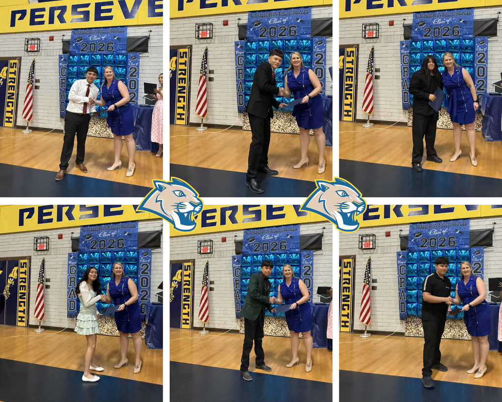 The photo shows the student receiving his graduation certificate from Mrs. Scriner, the principal of Isaac Middle School.