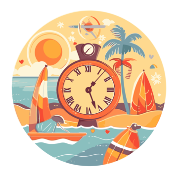 Clock in the middle of a beach scene