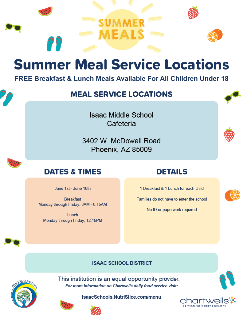 Isaac Middle School Summer Meal Service Locations