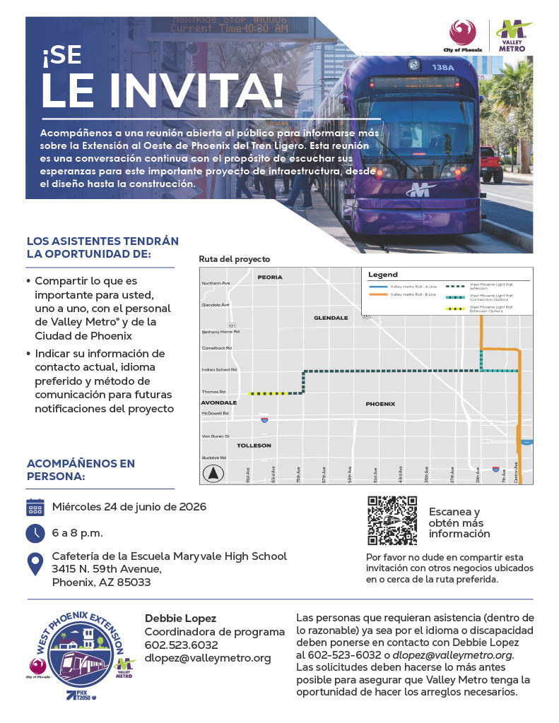 West Phoenix Light Rail Extension Open House Flyer in Spanish