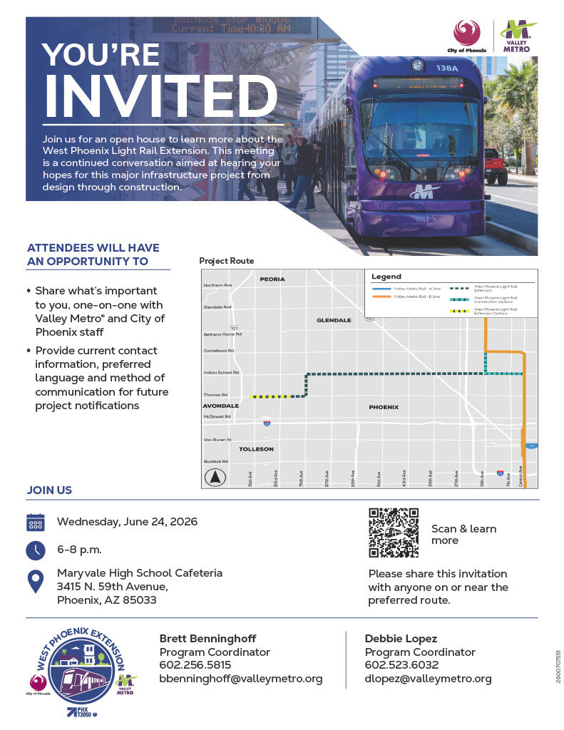 West Phoenix Light Rail Extension Open House Flyer