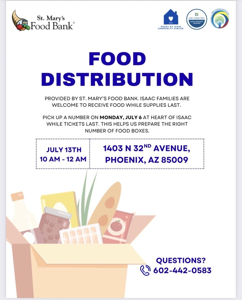 Free food distribution at HOI for Isaac District #5 families.