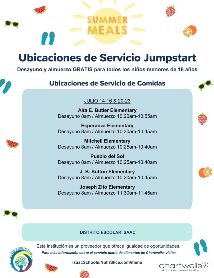 Jump Start Service Locations For Meal Flyer-Spanish