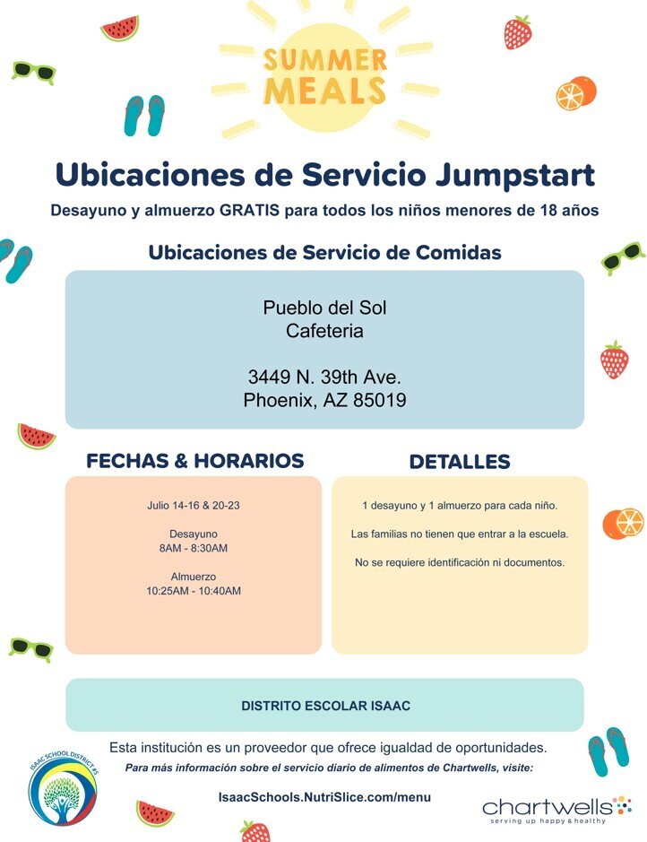Jump Start Service Locations For Meal Flyer-Spanish