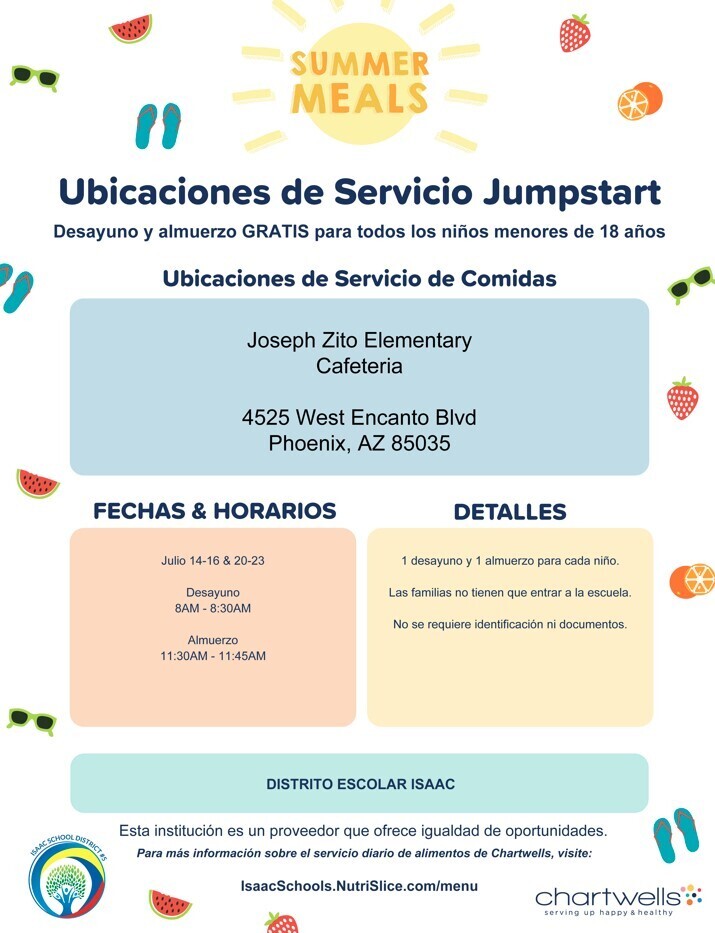 Jump Start Service Locations For Meal Flyer-Spanish