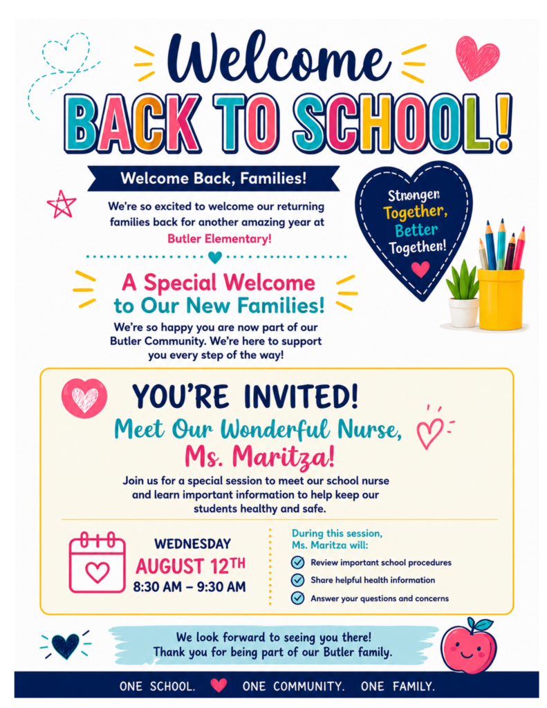 Parent Workshop: Meet Our School Nurse.  Taller para Padres: Conozca a Nuestra Enfermera. 