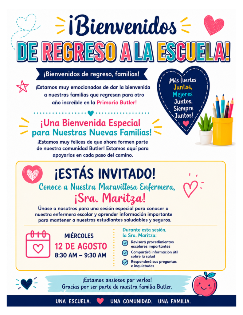 Parent Workshop: Meet Our School Nurse.  Taller para Padres: Conozca a Nuestra Enfermera. 