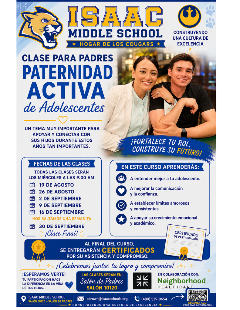 We begin tomorrow! 💙💛 Join us at 9:00 a.m. at Isaac Middel School and discover new ways to connect with and support your teenagers. We look forward to seeing you!