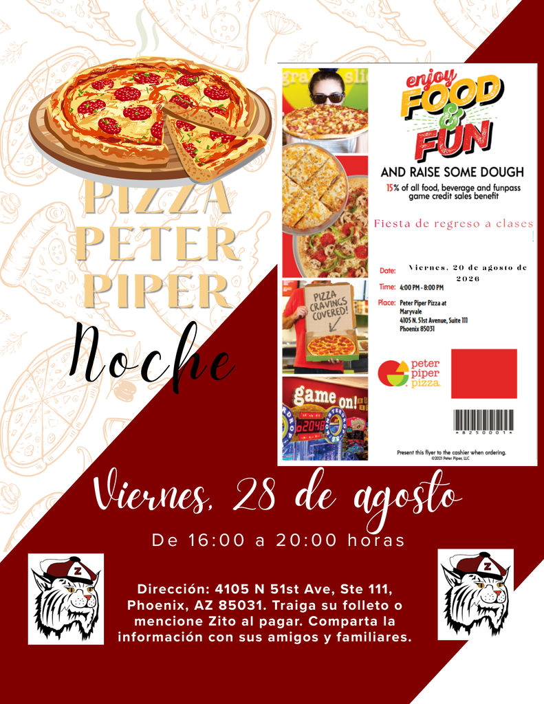 Peter Piper Pizza Aug 28 at 4pm-8pm