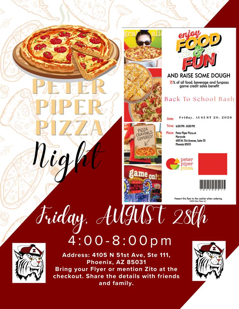 Peter Piper Pizza Aug 28 at 4pm-8pm