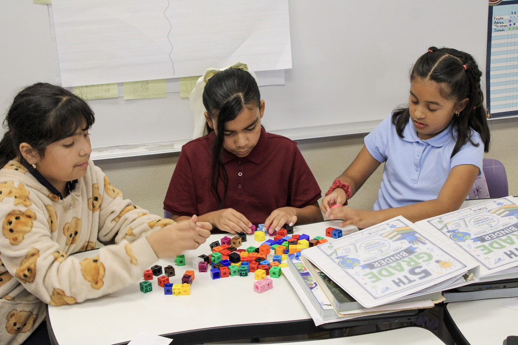 Students using blocks in math class