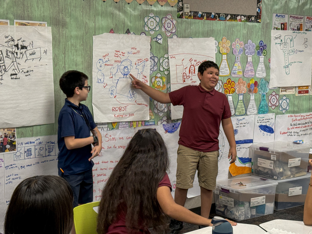 Students in Ms. Magallanes class explaining their invention blueprints
