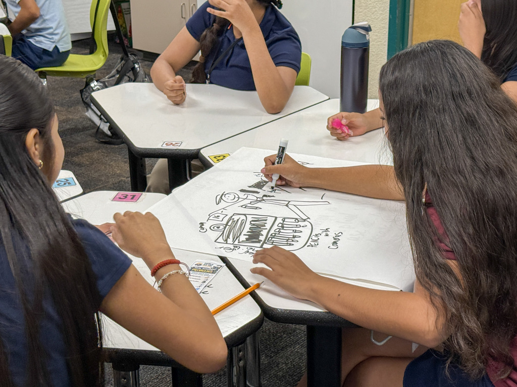 Students in Ms. Magallanes working on invention blueprints
