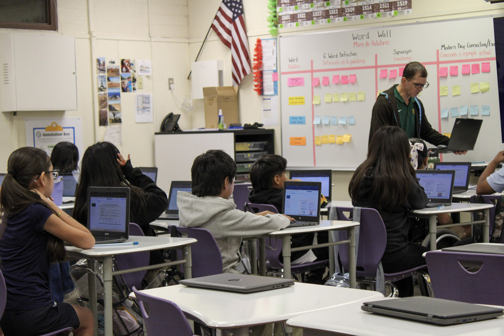 Students on their laptop in Mr. Bennett's class