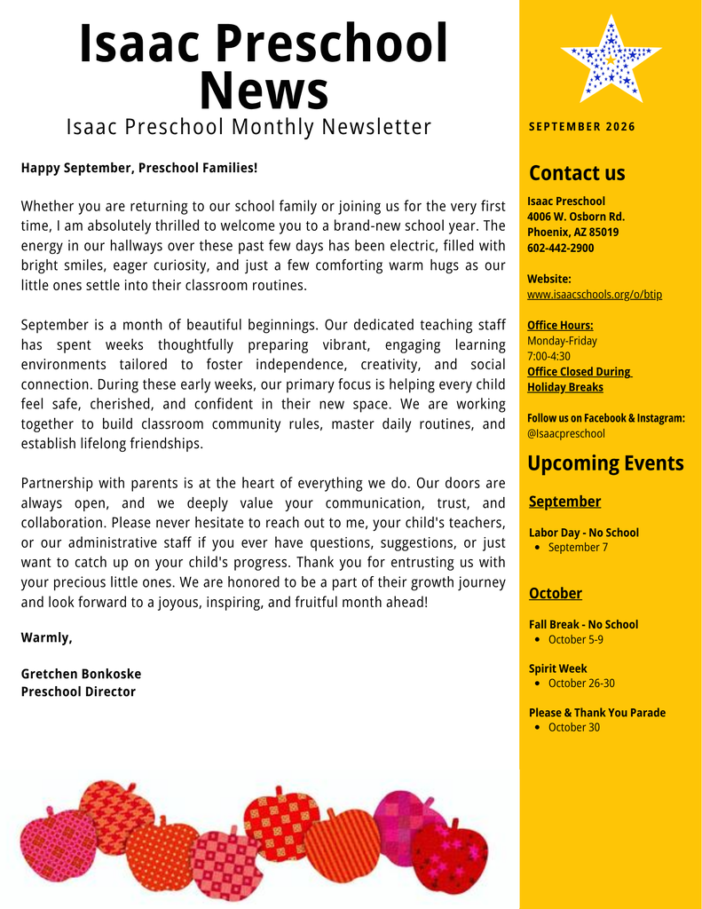 Monthly newsletter for preschool