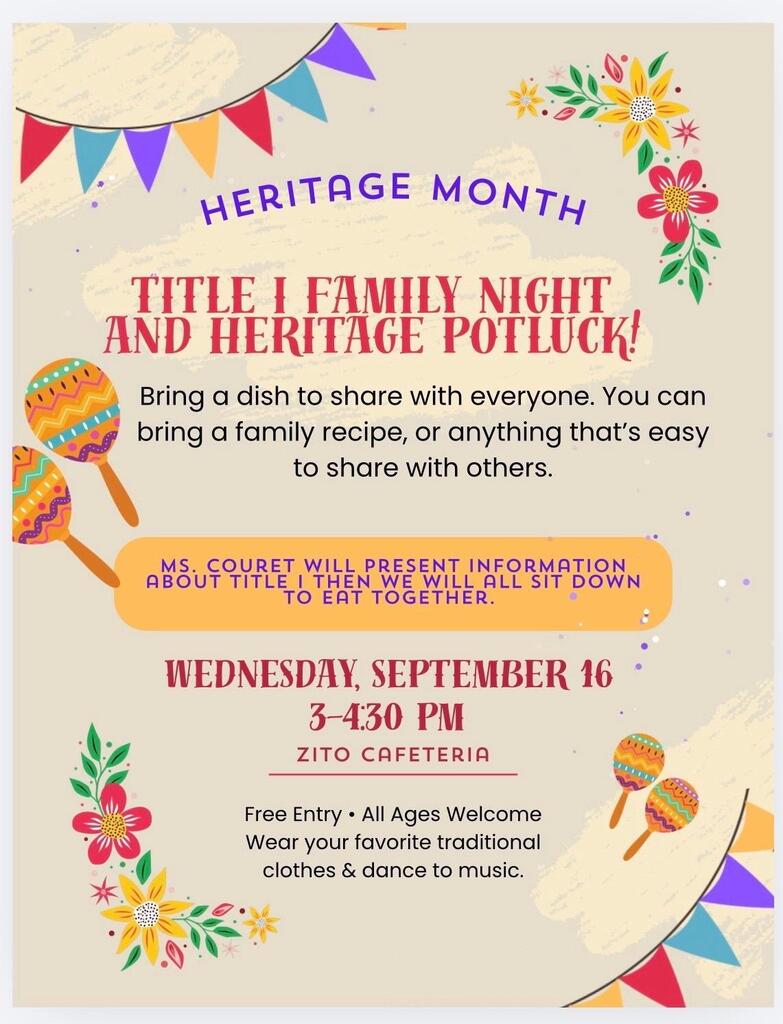 Title One family night is tonight at 3:00 to 4:30 p.m.