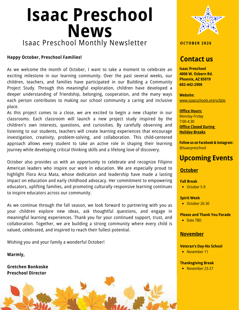 Monthly newsletter for preschool