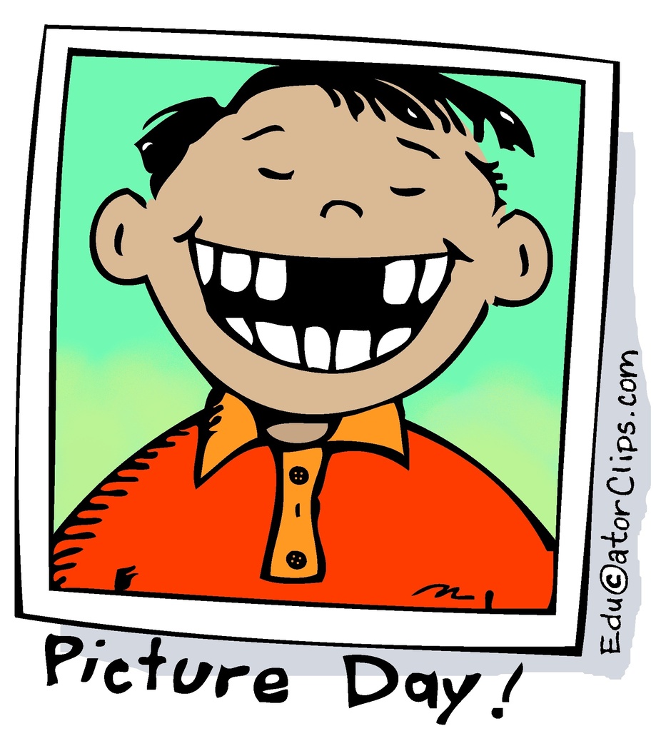 Cartoon picture of school day portrait of boy with missing front teeth