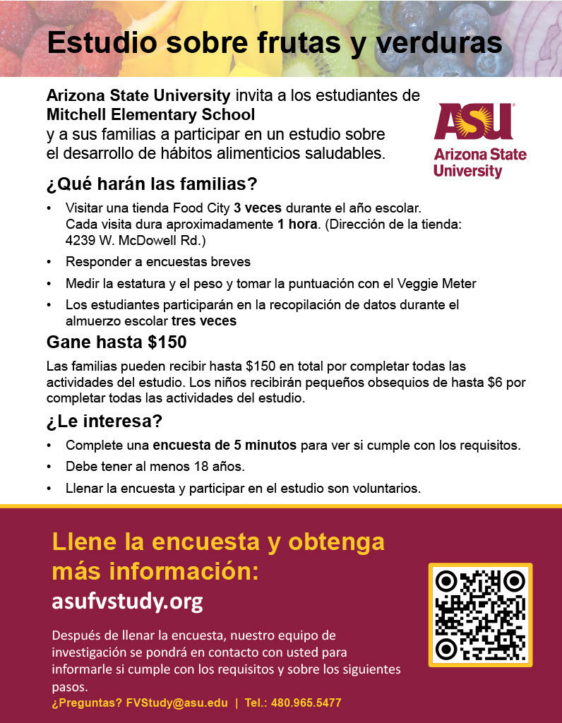 ASU Fruit and Veggies Program Flyer Spanish
