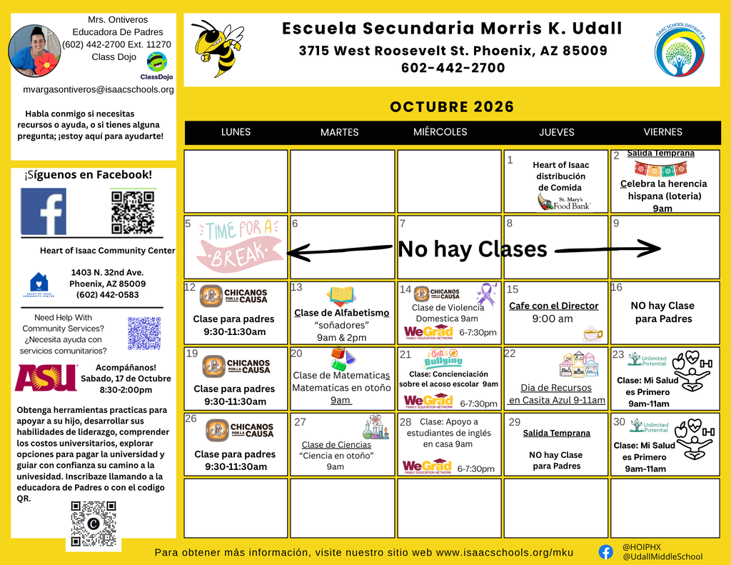 Calendario de eventos de educación para padres.