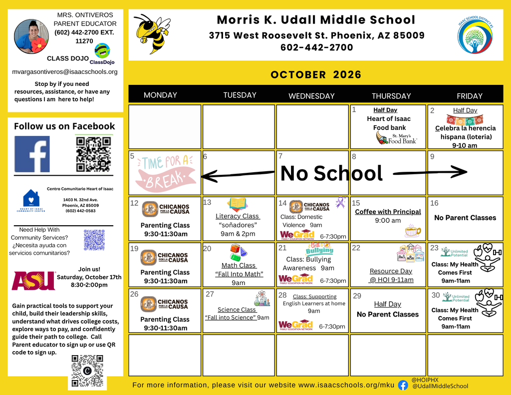 Calendar of parent education events.