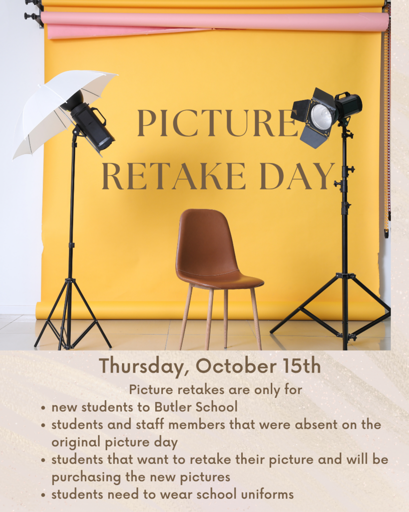 Picture Retake Day will be on Thursday, October 15th. Students will need to wear their school uniform. El día para repetir las fotografías escolares será el jueves 15 de octubre. Los estudiantes deberán llevar su uniforme escolar.