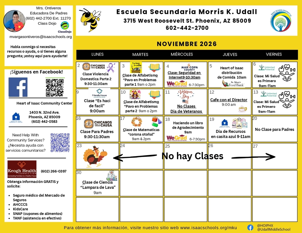 Parent education calendar November (spanish translation)