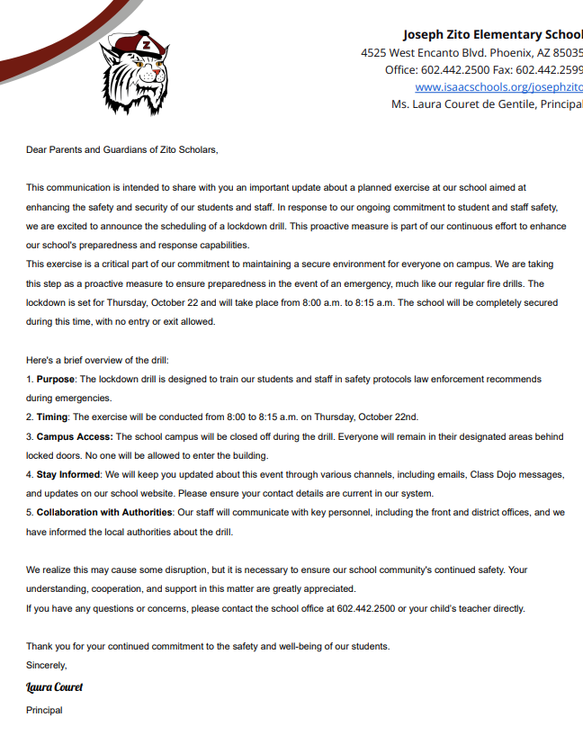Zito Lockdown Letter 