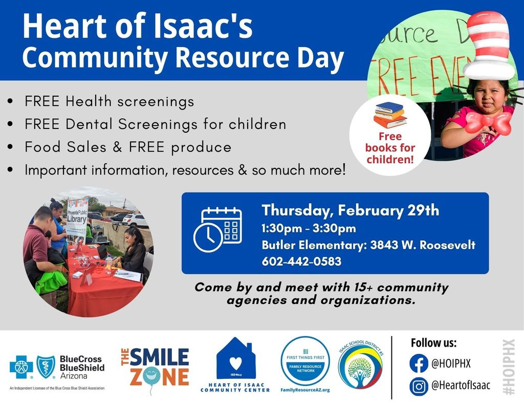 Heart of Isaac's Resource Day flier in English