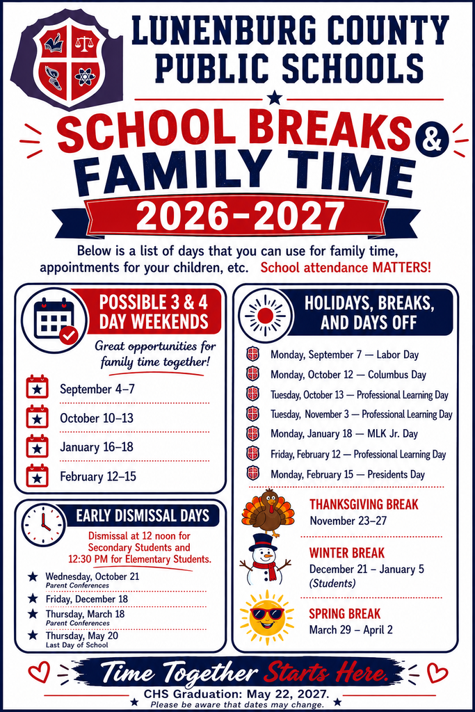 School Breaks & Family Time Calendar for 2026-2027