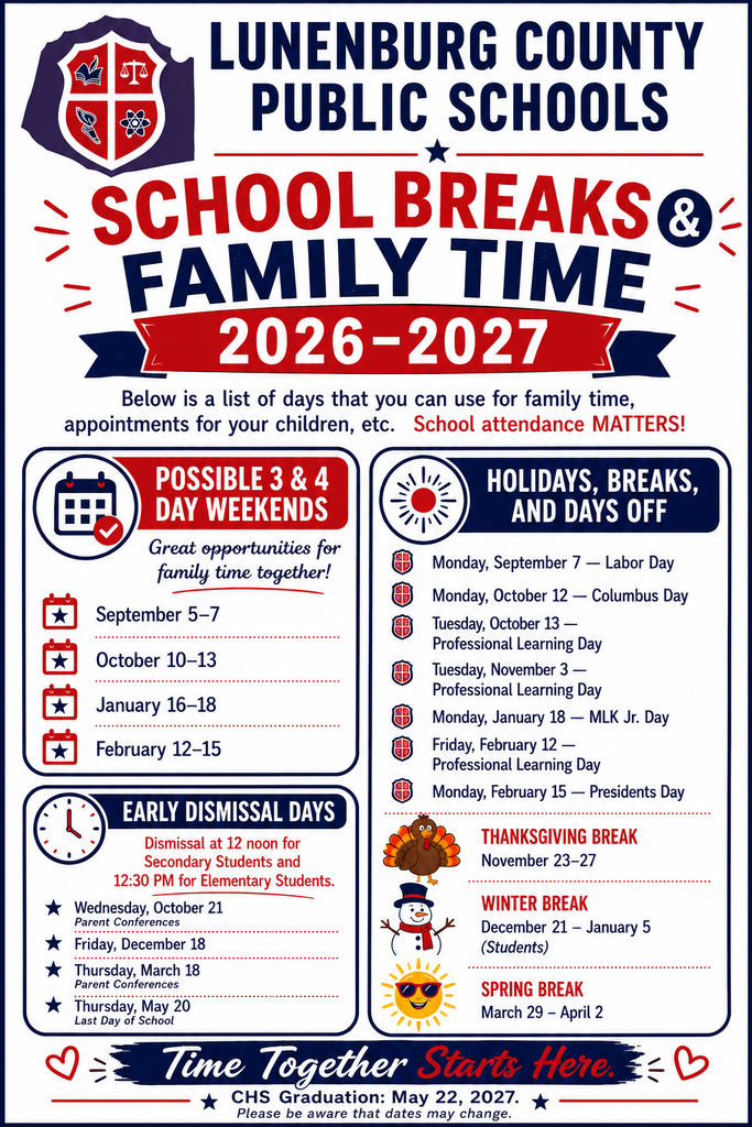 School Breaks & Family Time Calendar for 2026-2027