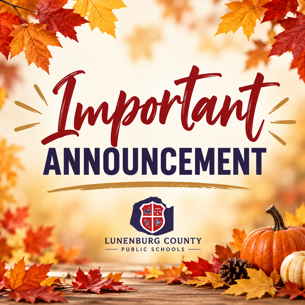 An announcement with a logo, text, and autumn leaves. A pumpkin, small pumpkin, and pine cone on a table.
