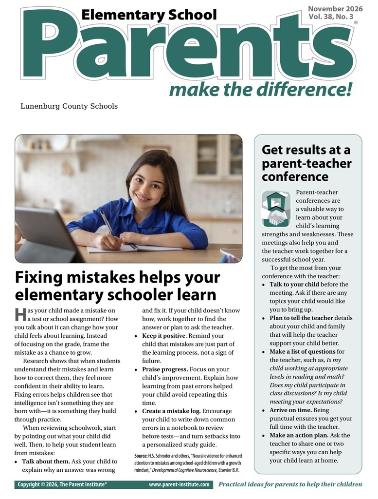 A smiling woman sits at a desk with a laptop. A text overlay reads "Parents make the difference!".