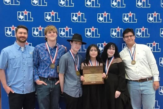 Lytle High School Filmmaking Students with Third-Place Trophy at State UIL
